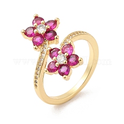 Anelli a polsino aperto con fiore di zirconi,  cadmio& piombo libero, gioielli in vero ottone placcato oro 16k per le donne, rosa intenso, misura degli stati uniti 6 (16.5mm)