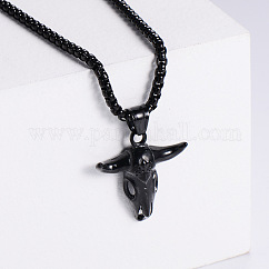Collar con colgante de acero inoxidable 304 con cabeza de toro estilo punk rock retro para hombre, negro