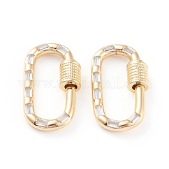 Charmes de verrouillage de mousqueton à vis de zircone cubique micro pave, pour la fabrication de colliers, liens rapides, Plaqué longue durée, ovale, véritable 18k plaqué or, Sans cadmium & sans nickel & sans plomb, clair, 23.5x13.5x3mm, vis: 5 mm de diamètre