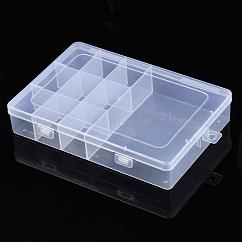 Conteneur de stockage de billes de polypropylène (pp), Boîtes de rangement 10 compartiment, avec couvercle à charnière, rectangle, clair, 19.5x13x3.5 cm, compartiment: 4.2x3x3.2cm et 12.5x9.3x3.2cm