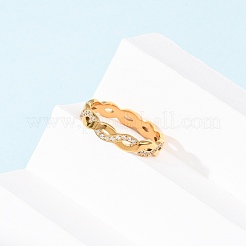 Anillos de dedo ondulados de circonita cúbica transparente de acero inoxidable 304 para mujer&nbsp;RJEW-Z115-02G