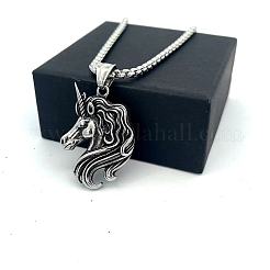Colliers pendentifs licorne vintage en acier inoxydable 304 pour femmes&nbsp;GP0684