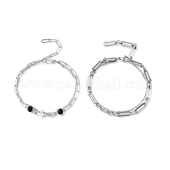 2 pz 2 stili 304 braccialetti con catena a graffetta e cavo in acciaio inossidabile braccialetti multistrato&nbsp;BJEW-JB12331