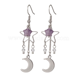 Mond natürliche Lepidolith/lila Glimmer Ohrringe&nbsp;EJEW-JE06776-01