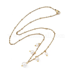 Collana da donna con ciondolo a forma di perla bianca rotonda e catena a maglie piatte in acciaio inossidabile 304.&nbsp;NJEW-JN06100