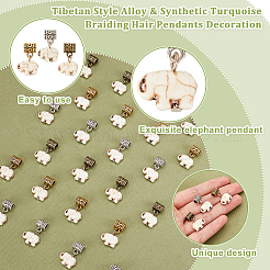 Haaranhänger aus Legierung und synthetischem Türkis im tibetischen Stil als Dekoration&nbsp;OHAR-AB00015