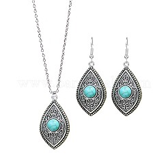 Ensembles de colliers et boucles d'oreilles pendantes en alliage de zinc et turquoise synthétique de style bohème&nbsp;WG40DB6-08