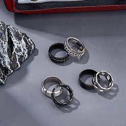 6 Stück 6 Stile Edelstahl schlichte & Panzerketten Fingerringe Set für Damen&nbsp;RJEW-FI0001-01