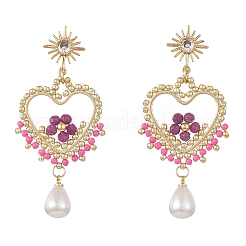 Boucles d'oreilles pendantes en rubis naturel et perles de verre pour femmes&nbsp;EJEW-MZ00782-01