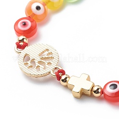 Böser blick harz perle & auge/hamsa hand/flache runde legierung strass geflochtene perlenarmbänder für mädchen frauen&nbsp;BJEW-JB08742