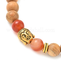 Braccialetti elastici in agata naturale striata e perline rotonde in legno per uomo e donna&nbsp;BJEW-JB12356-04