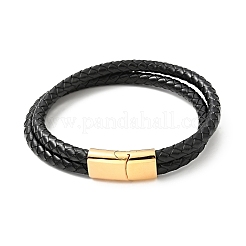 Bracelet double couche tressé en cuir de vache avec fermoirs magnétiques en acier inoxydable 304&nbsp;BJEW-H552-04G