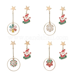 4 Paar 4 Stile Weihnachtsthema Legierung Emaille baumeln Ohrstecker&nbsp;EJEW-JE06561