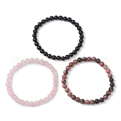 3 pulsera elástica con cuentas redondas de piedra mixta natural de 3 estilos.&nbsp;BJEW-JB10178-01