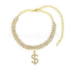 Dollarzeichen-Legierung voller Kristall Strass Charm Fußkettchen für Frauen&nbsp;FS-WG75E59-01