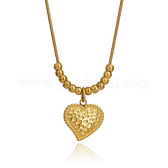 Collier vintage pour femme avec pendentif cœur texturé en acier inoxydable 304 et chaîne serpent ronde&nbsp;WG3DCED-01