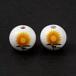 Perles européennes en bois naturel imprimées&nbsp;WOOD-C015-03B
