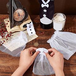 2 ensemble de 2 housses de bouteille de vin en organza et tissu pour mariés&nbsp;AJEW-CA0002-44
