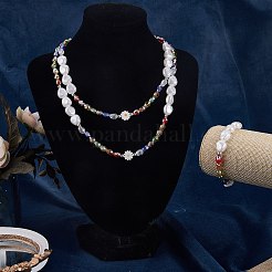 3 pezzo di conchiglia naturale e fiore di perle di plastica e collane di perline di vetro e bracciale elasticizzato&nbsp;SJEW-SW00010-05