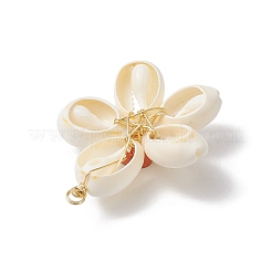 Natürliche Kauri-Muschel & handgefertigte Blumenanhänger aus Polymer-Ton&nbsp;PALLOY-JF03843