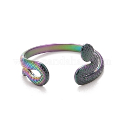Placcatura ionica (ip) anello polsino aperto in acciaio inossidabile 304 color arcobaleno con serpente per donna&nbsp;RJEW-C025-18M