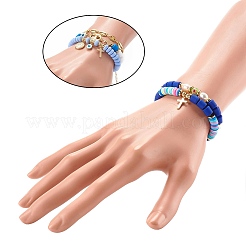 5 pièces 5 style fait à la main en argile polymère stretch & laiton perles & alliage lien chaîne bracelets ensemble&nbsp;BJEW-SZ0001-66D
