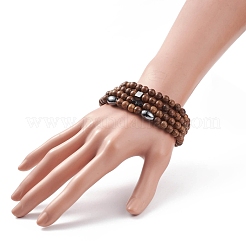4 pièces 4 styles de bracelets extensibles en bois naturel et turquoise synthétique (teint) et hématite avec perles croisées&nbsp;BJEW-JB08423