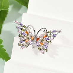 Bague papillon en laiton micro pavée en zircone cubique colorée pour femme&nbsp;RJEW-G343-30P-01