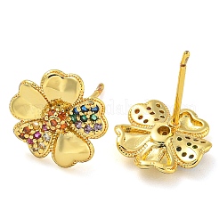 Pendientes con forma de flor de circonita cúbica transparente y micropavé de latón chapado en rack&nbsp;EJEW-T021-01G-02