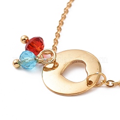 Bracciale a maglie a cuore in acciaio inossidabile 304 con placcatura ionica (ip) e ciondoli in perline di vetro per donna&nbsp;STAS-E154-06G