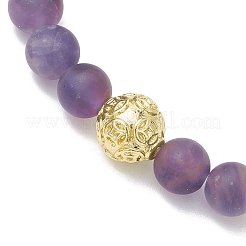 Braccialetti elasticizzati con perline rotonde di ametista naturale satinata e perle di conchiglia da 8 mm&nbsp;BJEW-JB10429
