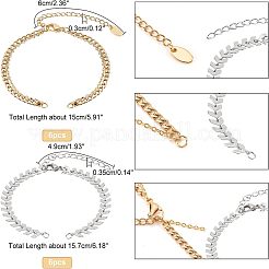 12 pièce de 2 styles de chaîne en acier inoxydable 304 et de bracelet en chaîne de câble en laiton&nbsp;AJEW-NB0003-26