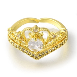 Anelli aperti da donna con corona placcata in ottone con micro pavé di zirconi trasparenti&nbsp;RJEW-H232-04G