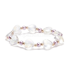 Bracciale elasticizzato con perline a cuore in vetro per bambino&nbsp;BJEW-JB08518