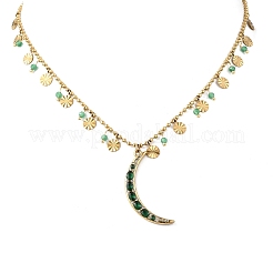Collane con ciondolo a forma di luna in acciaio inossidabile 304 con zirconi cubici verdi per donna&nbsp;NJEW-F362-03G