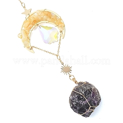 Scaglie di citrino naturale e acchiappasole a forma di luna in ottone&nbsp;HJEW-JM05018-02