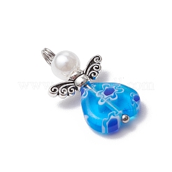 Perles de verre millefiori faites à la main et perles rondes en plastique ABS imitation perle et perles d'ailes de fée en alliage de style tibétain et pendentifs à tête sphérique en acier inoxydable 304&nbsp;PALLOY-JF03740-02