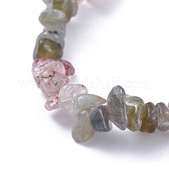 Pulseras elásticas de labradorita natural y chips de cuarzo fresa&nbsp;BJEW-JB04490-01