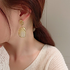 Boucles d'oreilles pendantes ovales avec alliage de résine rond et plat&nbsp;FS-WGEC5E2-01