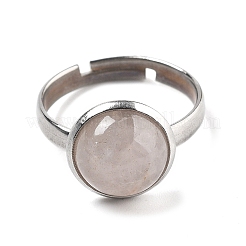 Bagues demi-rondes en quartz rose naturel&nbsp;RJEW-M062-01P-39