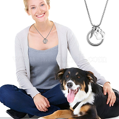 2 pièce 2 couleurs en acier inoxydable empreinte de patte plume plat rond animal fourrure médaillon pendentif boîte chaîne colliers&nbsp;NJEW-DR00016