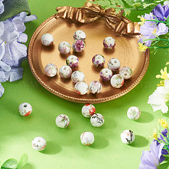 24 pz 4 perline in ceramica di porcellana stampata a mano con fiori in 10 colori&nbsp;PORC-TADJ0001-07