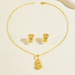 Set aus Halskette mit Messingblumenanhänger und Ohrsteckern für Damen&nbsp;OU6327