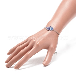 Geflochtene Hamsa-Hand aus Glassamen mit Schieberarmband aus bösem Blick&nbsp;BJEW-MZ00003