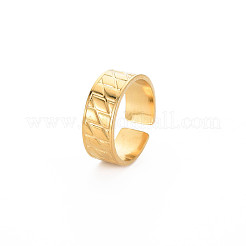 Placcatura ionica (ip) 304 anello polsino aperto scanalato a rombo in acciaio inossidabile per donna&nbsp;RJEW-S405-212G
