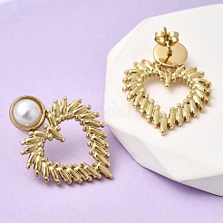 Boucles d'oreilles à tige en acier inoxydable 201 avec perles en plastique ABS&nbsp;EJEW-Z151-13G-02
