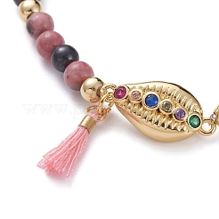 Braccialetti con ciondoli elasticizzati in rodonite naturale&nbsp;BJEW-JB04849-03