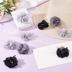 30 Stück 3 Farben 3D-Blumen-Chiffon & Strass & Kunststoffperlen zum Aufnähen&nbsp;PATC-GA0001-65
