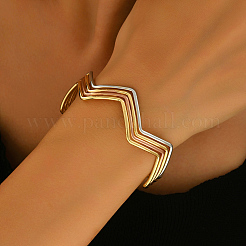 Pulsera de hierro forjada abierta con patrón geométrico ondulado multicapa para mujer&nbsp;US3742