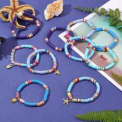 10 pièces 10 styles en argile polymère heishi perles ensembles de bracelets extensibles&nbsp;BJEW-JB05922